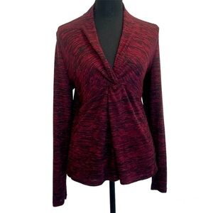 JONES New York Signature Petite Ruched heathered red long sleeve top blouse Sz M